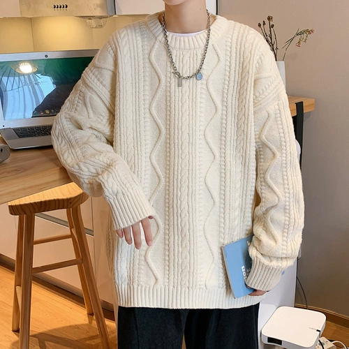 Tide, свитер, демисезонное трендовое цветное трикотажное термобелье, оверсайз, круглый воротник, увеличенная толщина