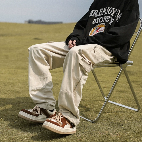 Tide, штаны с молнией, абрикосовые брендовые летние трендовые повседневные брюки для отдыха, свободный прямой крой