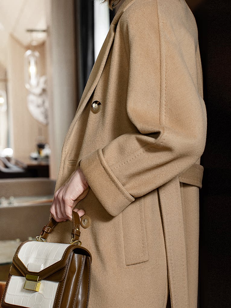 Sanskrit 101801 high-end moose double-row buttoned cashmere big coat woman medium long version thickened wool jacket 2021 new