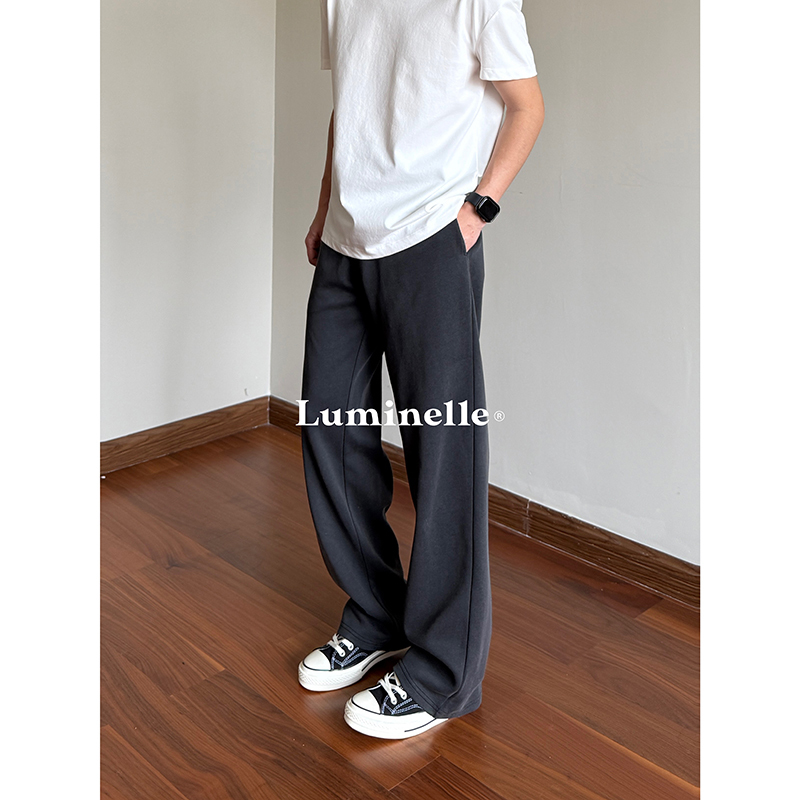 Luminelle Summer Thin 260g Washed Vintage Straight-Leg Sweatpants Elastic Waist Couple Loose Sports Casual Pants