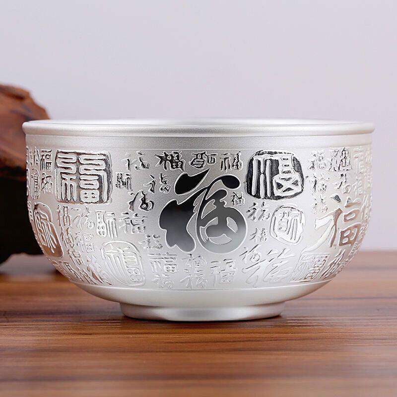 【Bargain Price】Silver-Plated Bowl with Hundred Blessings Design, Genuine Solid Household Bowl, High-End Chinese-Style Silver Tableware