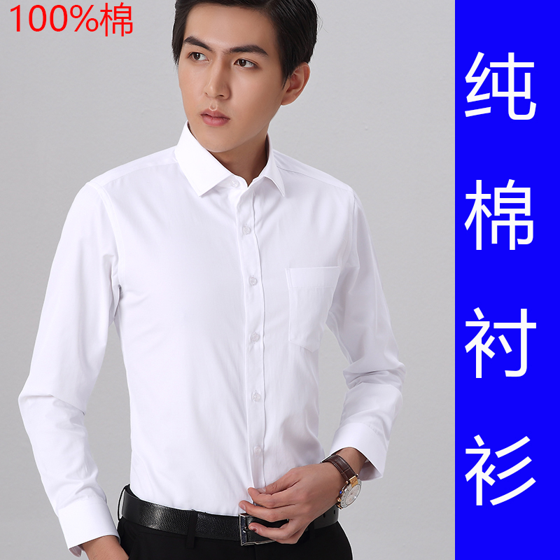 Men's Long-Sleeved White Shirt, Slim Fit, Pure Cotton, Non-Iron, Formal Workwear, Business Professional, 100% Cotton Shirt, Autumn