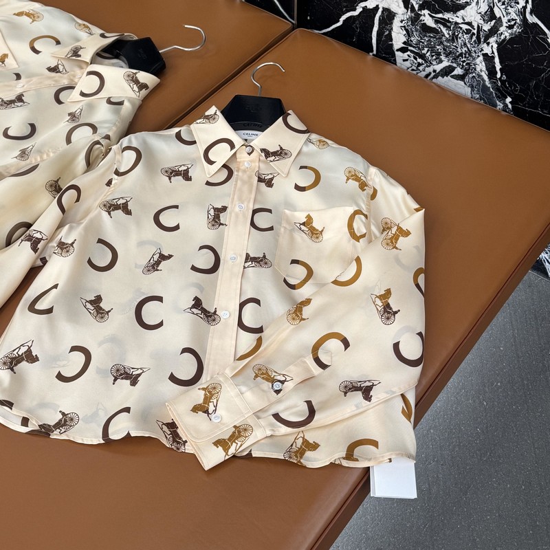Celine Celine's New Classic Color-Blocking Horse Knight Carriage Print Single-Breasted Shirt Women's Shirt Jacket Men's