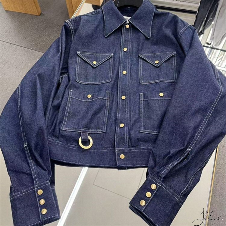 Celine Celine New Classic Flap Multi-Pocket Metal Single-Breasted Washed Denim Jacket for Women and Men