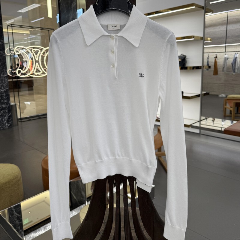 Celine Celine's New Classic Embroidered Letter Logo on the Chest, Solid Color Ribbed Polo Shirt, Men's Sweatshirt, Women's Jacket Celine Celine's New Classic Embroidered Letter Logo on the Chest, Solid Color Ribbed Polo Shirt, Men's Sweatshirt, Women's Jacket