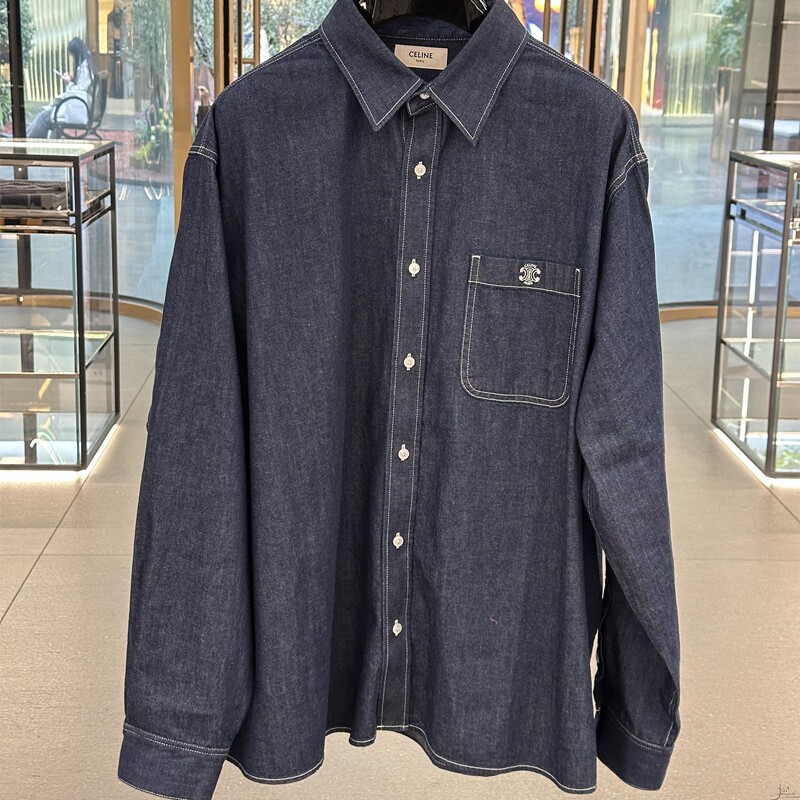 Celine Celine's New Classic Chest Pocket Embroidered Letter Single-Breasted Denim Shirt Jacket for Women