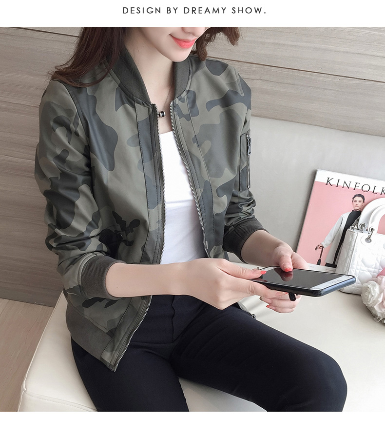 Ngụy trang pu đầu máy da nhỏ áo khoác nữ áo ngắn 2018 mới mùa xuân và mùa thu Hàn Quốc phiên bản của lỏng mỏng giản dị đồng phục bóng chày áo khoác da nữ xịn