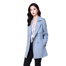 Poetry Mind Blue Suit Collar Tulip Embroidered Windcoat Jacket Woman 2024 New spring Long paragraph 62717