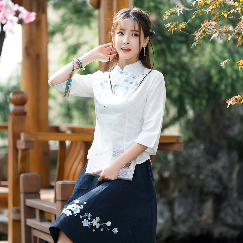 lanh bông cải thiện mặc tang phù hợp với sườn xám áo khoác nữ mùa hè gió ngắn Trung Quốc phụ nữ retro Cộng hòa sinh quần áo Trung Quốc Han