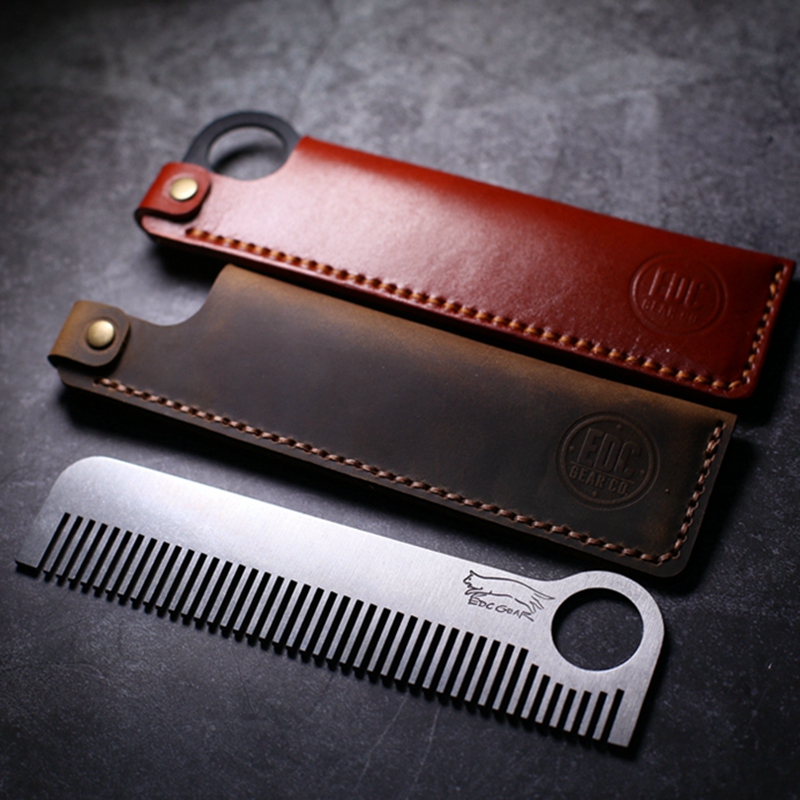 Tony wash and blow Hand sewing tactical hair comb EDC comb hair hair and steel comb tanning leather EDC equipment