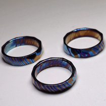 Meteorites Three-color titanium Horse ring pendant MOKUTI Damascus Metallic Ring EDC personality trendy gift