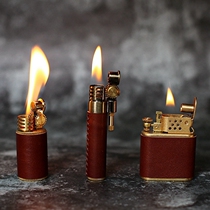 Fuse Wire Retro Windproof Kerosene Lighter Three Brass Pure Copper Zorro Liner Plant Tannic Leather EDC