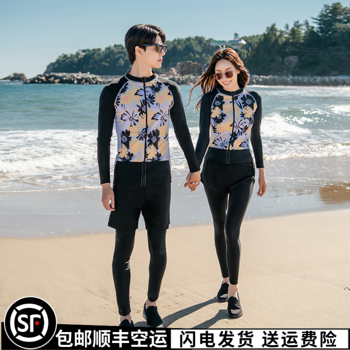 Couple swimsuit female and female jellyjiashire long sleeve long-sleeved pants sunscreen surfing five pieces of diving suit