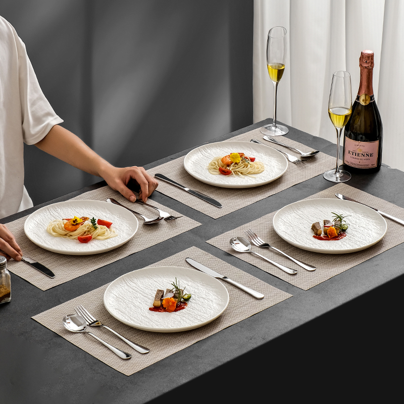 Japanese-Style Steak Dinner Plate Knife and Fork Set Ceramic Stone Pattern Western Tableware Set Home Full Set High-End Pasta Plate