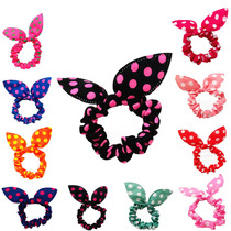 Korean version Childrens rabbit ears Snow spinning hair ring Students butterfly knot leather rib cloth art head rope lady cute wave point hair dressing