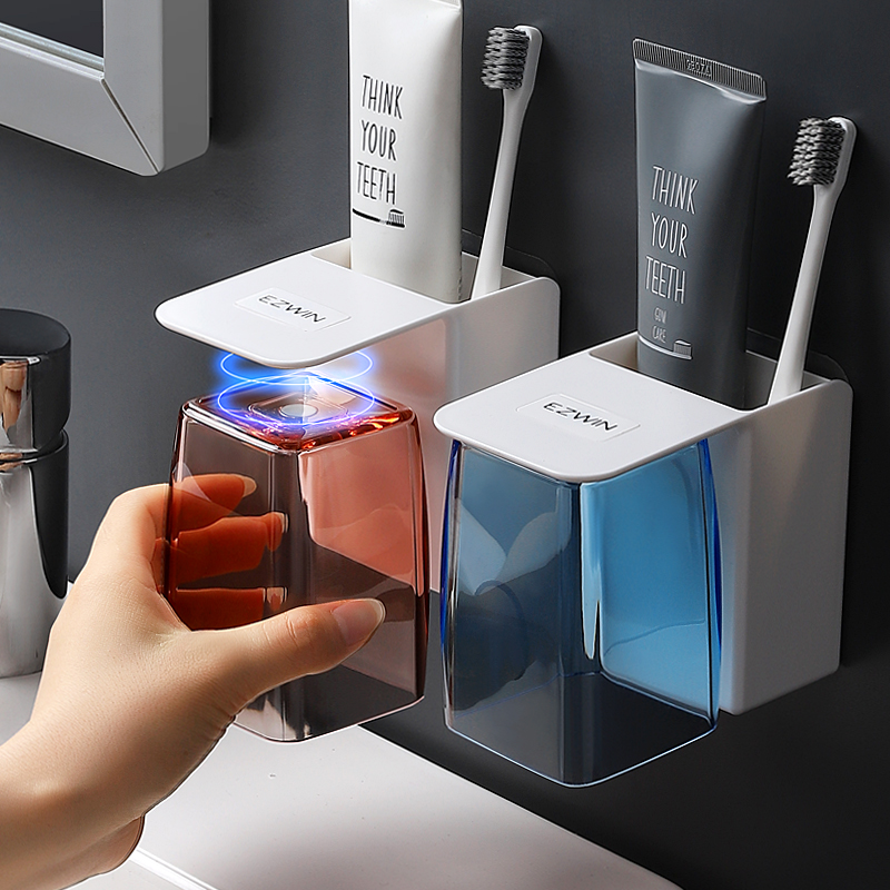 Toothbrush holder non-punching mouthwash cup brushing cup hanging wall type bathroom wall hanging storage box gum cylinder set