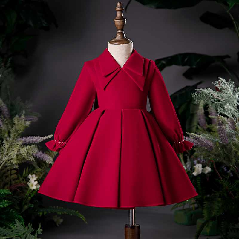 Year Old Gown Girl's Summer Host Long Sleeve Baby Birthday Red Flowers Child Polenta Princess Pompeo Princess Skirt High End