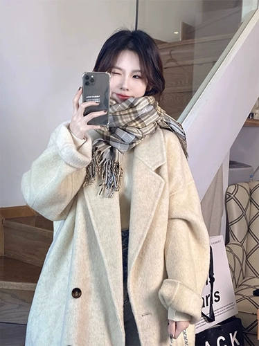 Шерстяное шерстяное пальто, длинная демисезонная куртка, средней длины, коллекция 2023, в корейском стиле, изысканный стиль