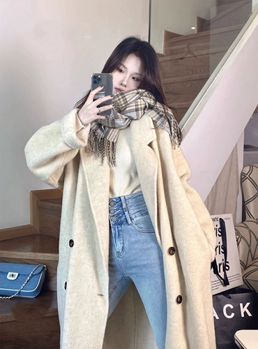 Шерстяное шерстяное пальто, длинная демисезонная куртка, средней длины, коллекция 2023, в корейском стиле, изысканный стиль