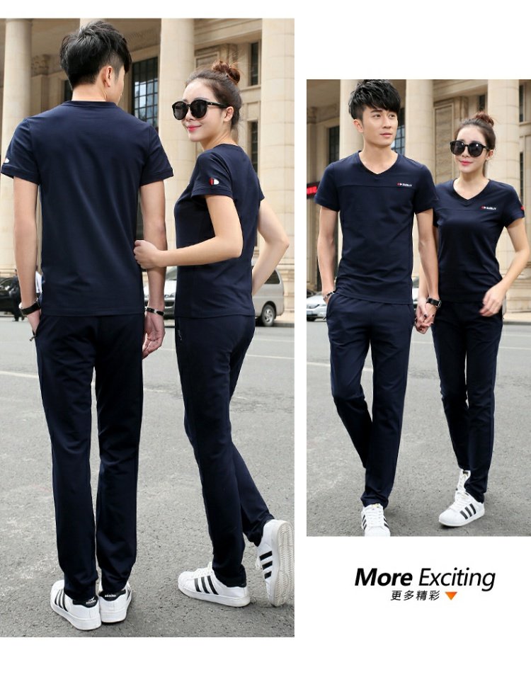 Bộ đồ thể thao mùa hè cho nam quần ngắn tay nam cổ chữ V giản dị cỡ lớn chạy bộ đồ thể thao phù hợp với nữ mùa hè - Thể thao sau quần chạy bộ nam adidas