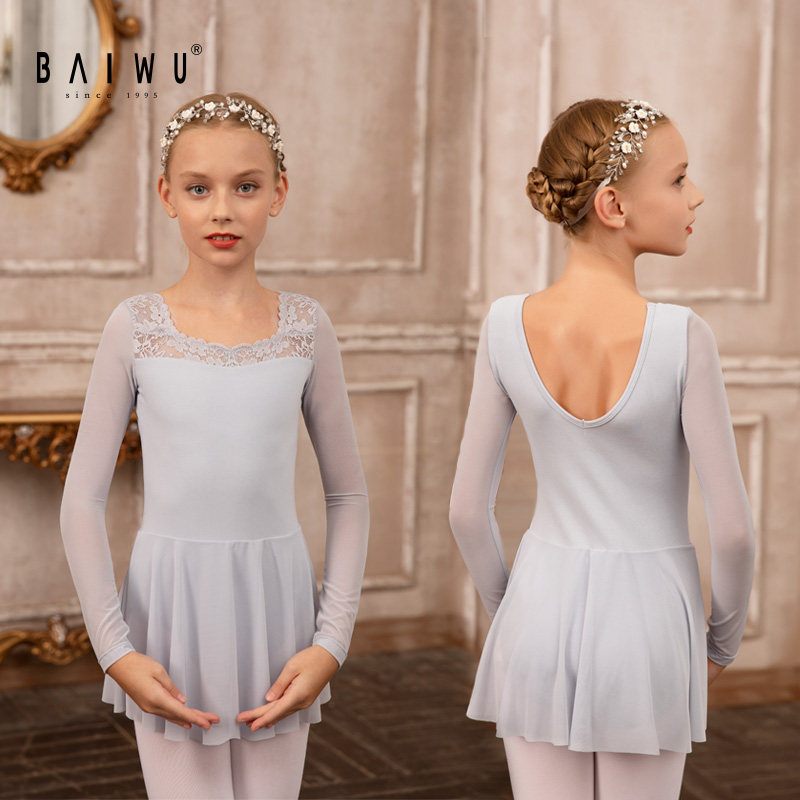 Kashiwaya Children's Dance Skirt Gymnastics Costume Women's Long Sleeve Ballet Exercise Dress Mesh Shaped Bodywork Suit 119242308