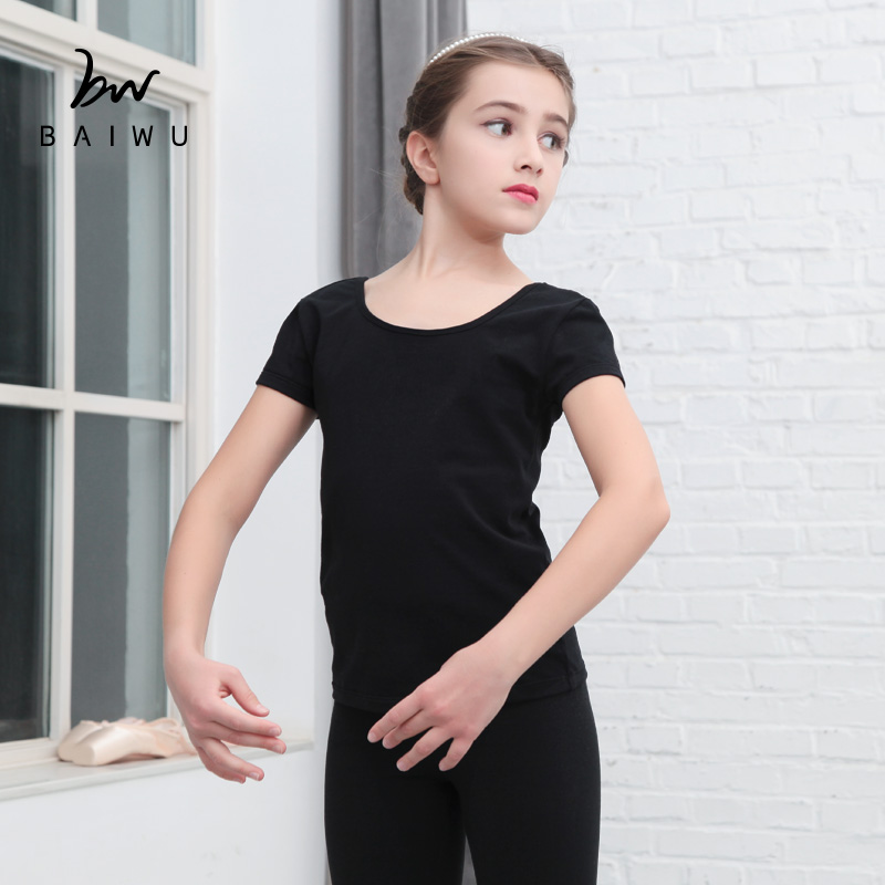 Kashiwaya Children Dance Crew Neck Short Sleeve t-Shirt Girl Dancing Practice Top Half Sleeve 119220008