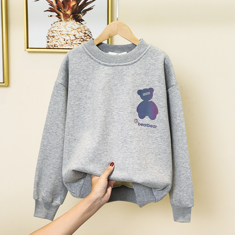 Girls' velvet autumn and winter clothing 2021 new pullover top Tong Tong thick coat base shirt keep warm