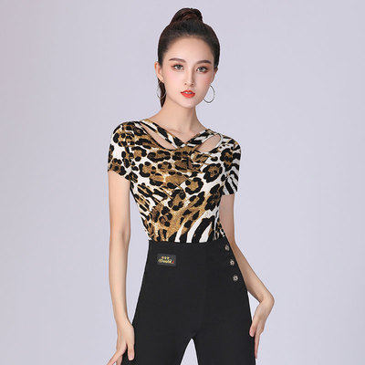 New Dancpauro ladies' short sleeves BAO WELN cross collar national standard dance blouses dance clothes Latin dance practice dance