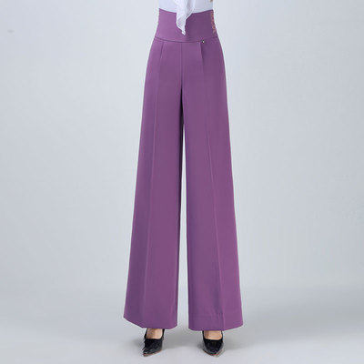 Dambo Romorden Dance Pants Purple Women Dance Pants Women Long Pants National Placard Latin Pants Women High Waist Straight Drum Wide Pants