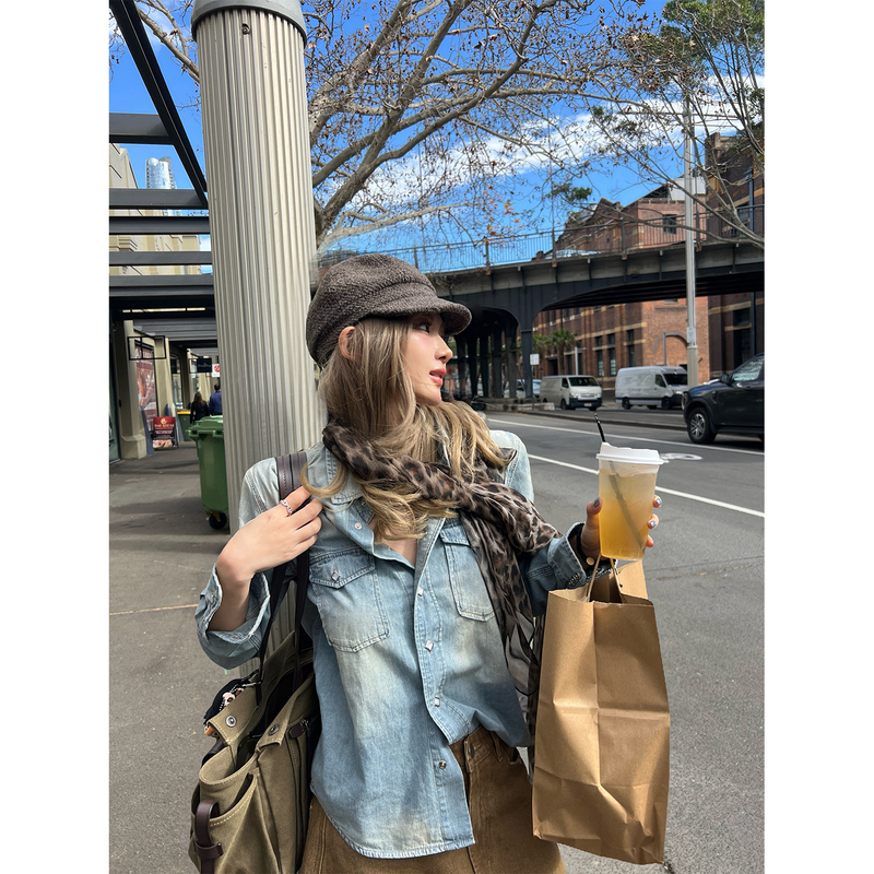 Xinlei Lin Qinghe Academy La* Lauren High-Intelligence Corduroy Denim Studded Fitted Shirt Xinlei Lin Qinghe Academy La* Lauren High-Intelligence Corduroy Denim Studded Fitted Shirt