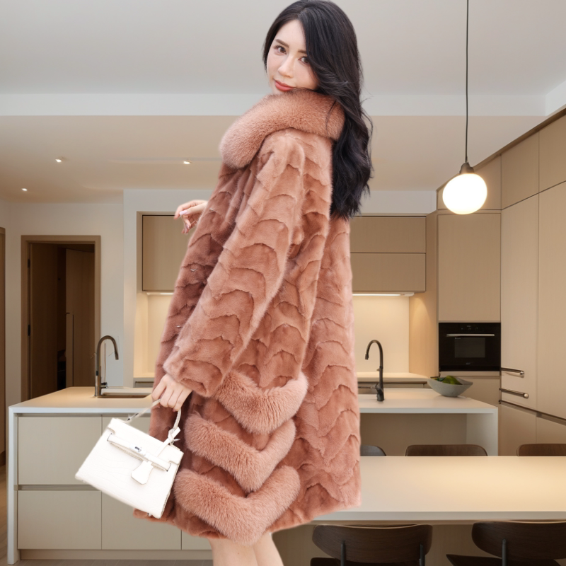 【Mink Fur】2026 New Imported Velvet Mink Fur Coat for Women, Mid-Length Style with Mink Fur Trim 【Mink Fur】2026 New Imported Velvet Mink Fur Coat for Women, Mid-Length Style with Mink Fur Trim