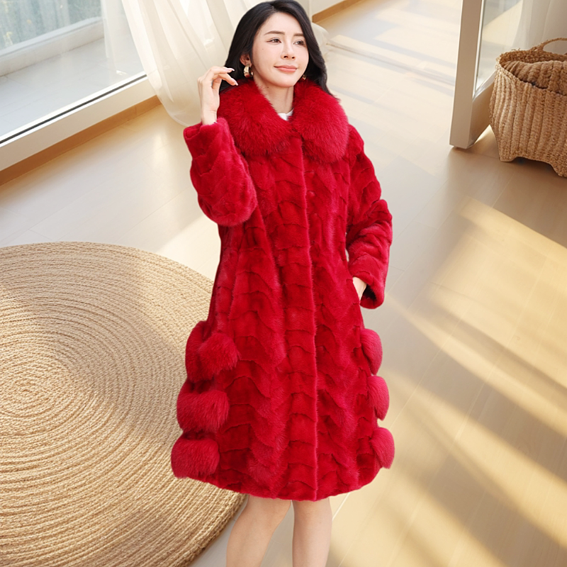 [Red Mink Fur] Off-Season Clearance Mink Fur Coat, High-End Luxury, Versatile, Age-Reducing, Mid-Length Haining Fur Coat