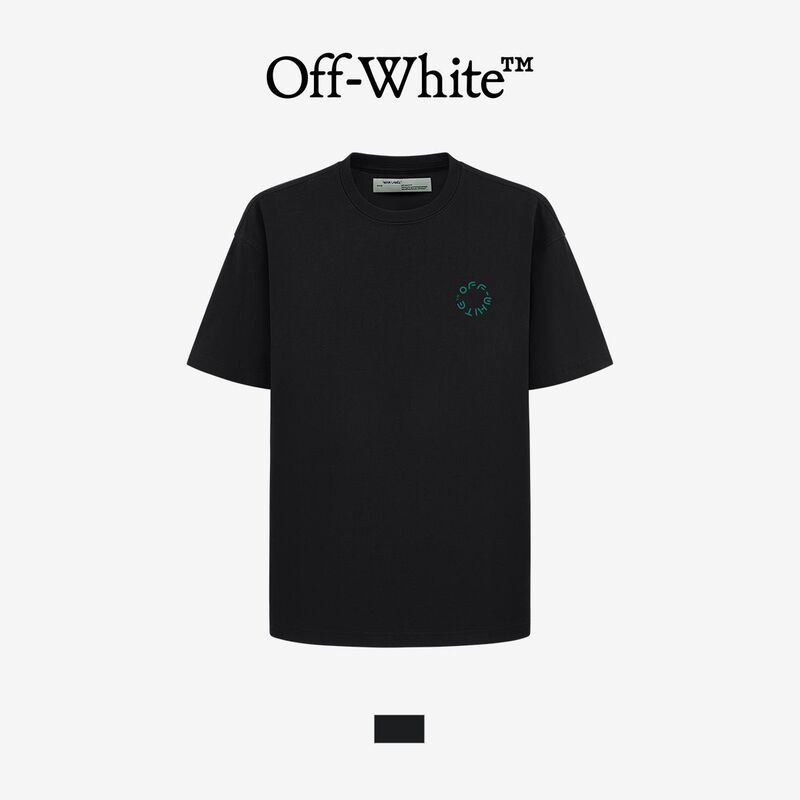 [Official Authentic Product] Off-White Short-Sleeved T-Shirt for Men and Women, Couple's Ring-Shaped Letter Arrow Round-Neck Printed Top