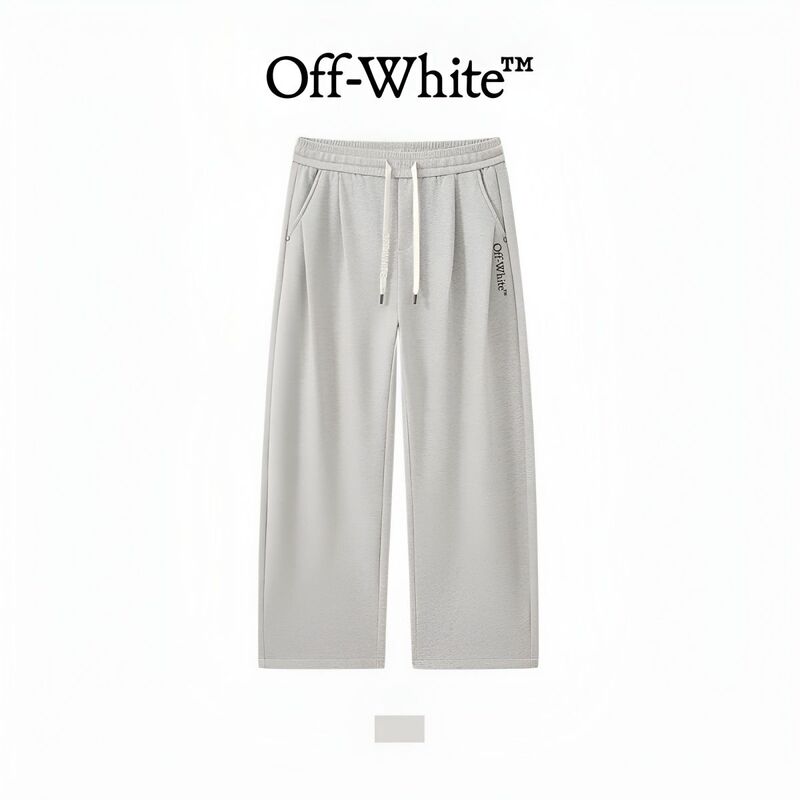 【Official Genuine】Off-White Casual Pants for Men and Women, Couple's Heavy Wash Arrowhead Street Style Drawstring Long Pants