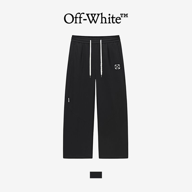 [Official Authentic Product] Off-White2026 Casual Pants for Men and Women Couples Arrow Embroidery Drawstring Loose Long Pants
