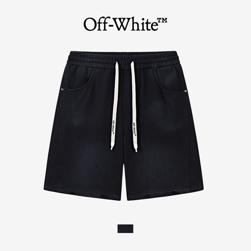 [Official Authentic Product] Off-White Shorts for Men and Women, Couple Style, Washed Letter Embroidery Arrow Sports Shorts