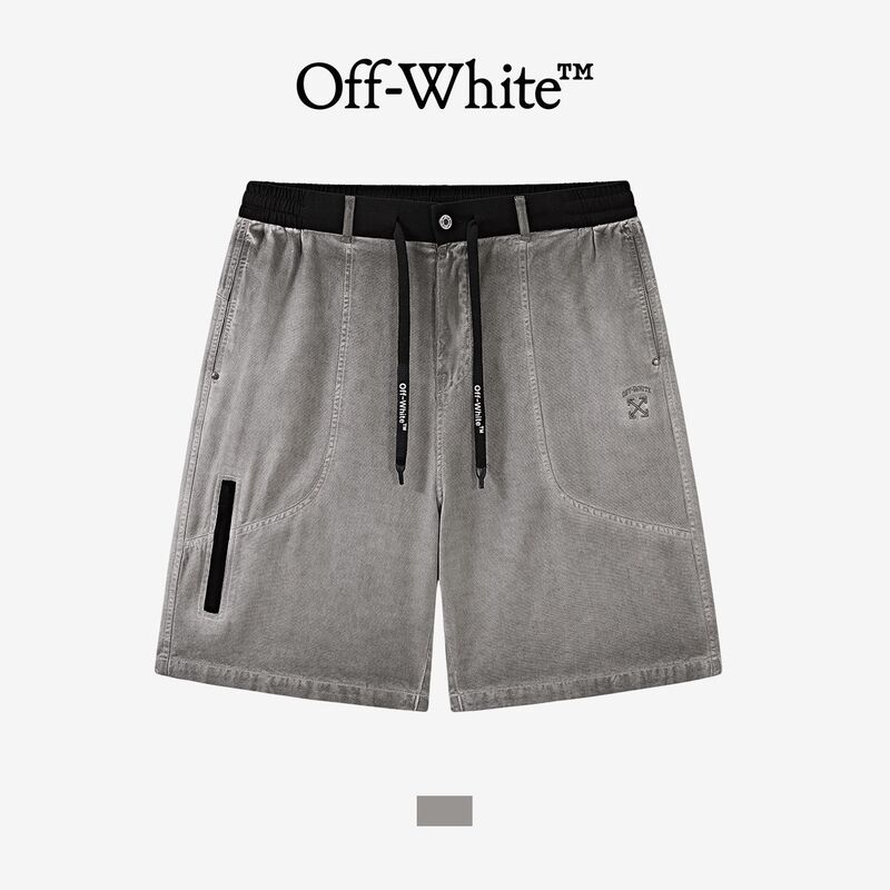 [Official Authentic Product] Off-White Shorts for Men and Women, Couple Style, Gradient Washed Arrow Embroidery Sports Shorts