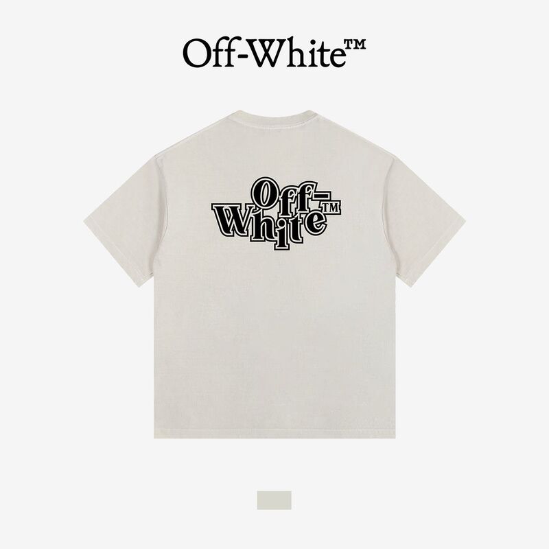 [Official Authentic Product] Off-White Short Sleeve T-Shirt for Men and Women, Couple's Letter Arrow Graphic, Distressed Loose Fit Top