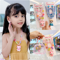 Childrens luminous necklace set ring ear clip bracelet Princess little girl cartoon cute baby accessories toy