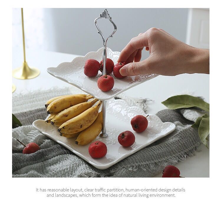 European anaglyph ceramic three layer plate of fruit bowl fashion creative cake all the afternoon tea dry fruit tray