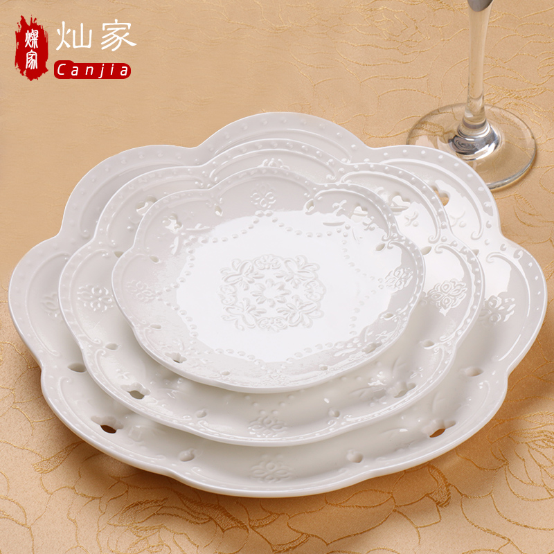 Milk white ipads porcelain plate beefsteak pan European embossed ceramics western - style food dish soup plate plate