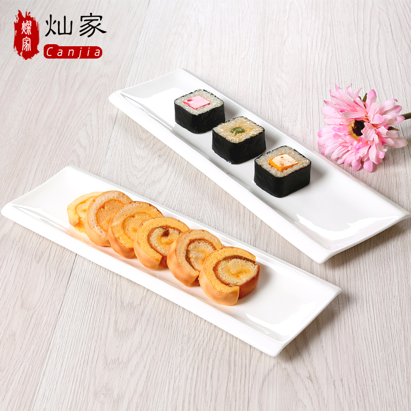 Creative pure white ceramic rectangular plate strip sushi Japanese chicken wings dessert cake plate plate plate