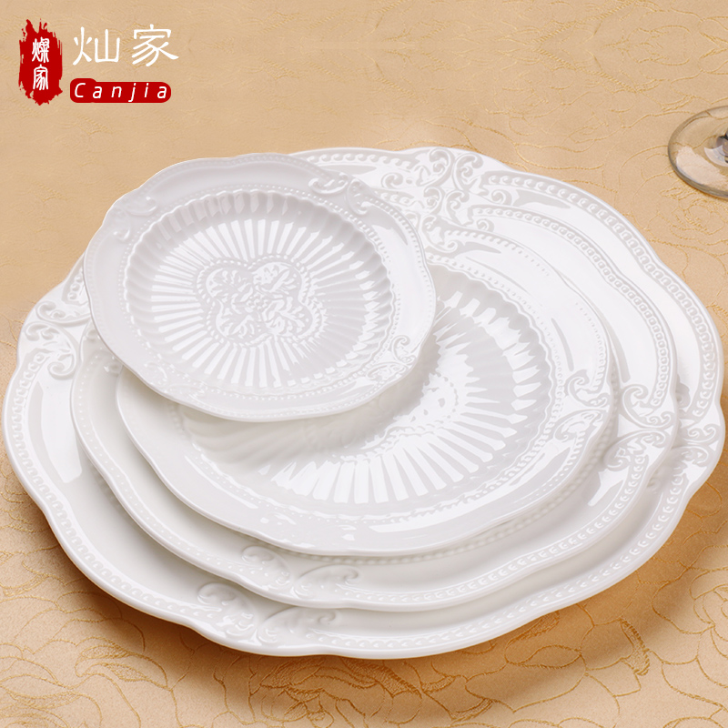 Creative European white anaglyph ipads porcelain tableware ceramics western - style food dish dish dish of plate all the cake plate