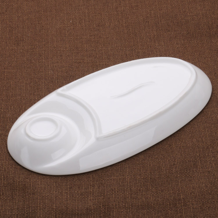Can is home ceramic denier shaped sushi, disc sushi plate pure white tray steamed vermicelli roll plate sauce dish
