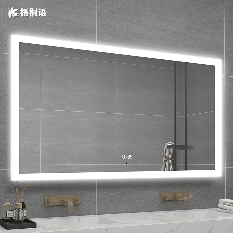 Indus language smart bathroom mirror wall-mounted anti-fog makeup mirror led with light toilet mirror enlarged powder room mirror