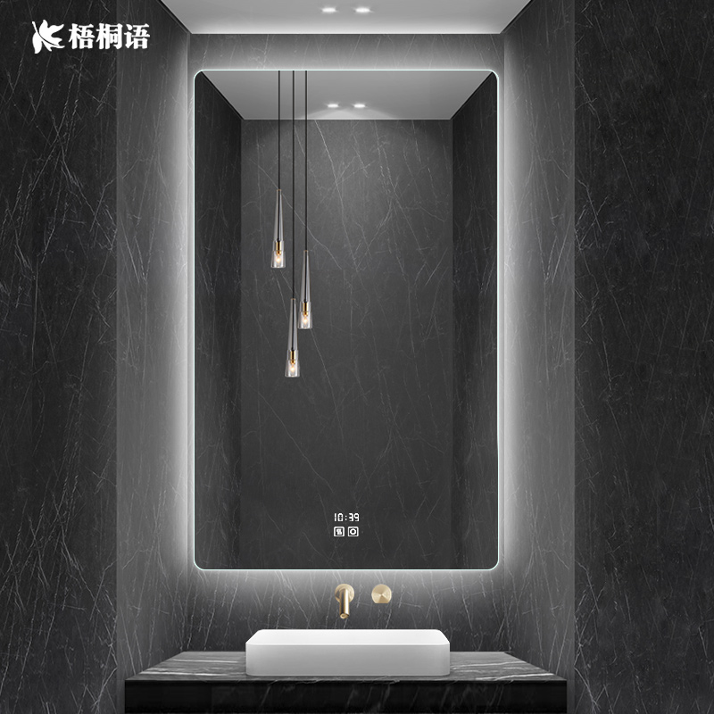 Square Smart Bathroom Mirror Backlight Makeup Room Makeup Mirror Wash Basin Mirror Hanging Wall Style Vertical toilet mirror stiletto