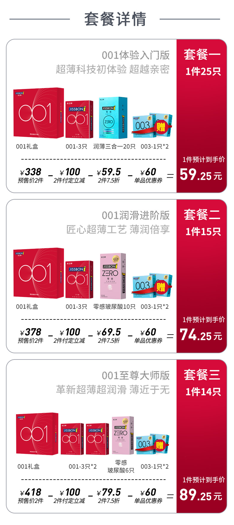 新品上市 杰士邦 超薄0.01安全套  套餐25只装 图3