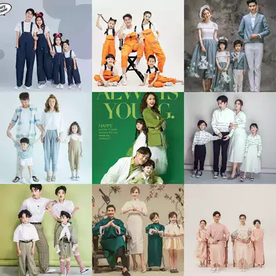 Parent-child clothing photography clothing A family of 4 family portrait photo studio photo 2021 autumn and winter Republic of China style photo fashion