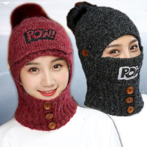 Winter knitted hat lady warm and suede thickened hat scarf integrated Korean version Tidal Conjoined Fashion Wool hat
