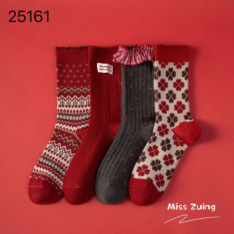 Autumn and Winter Zodiac Year Socks for Women, Wool Socks, Warm Thick Socks, Bright Red Women's Socks, Year of the Horse Retro Red Gift Box Socks